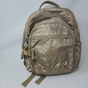 KIPLING Seoul Small 15" Laptop Backpack‎ Metallic Glow Gold Monkey Charm
